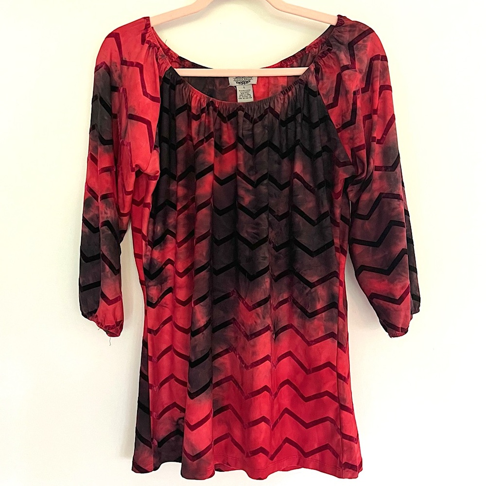 Sienna Grace Red and Black Chevron Women's Top Raglan 3/4 Sleeve Stretchy Size L